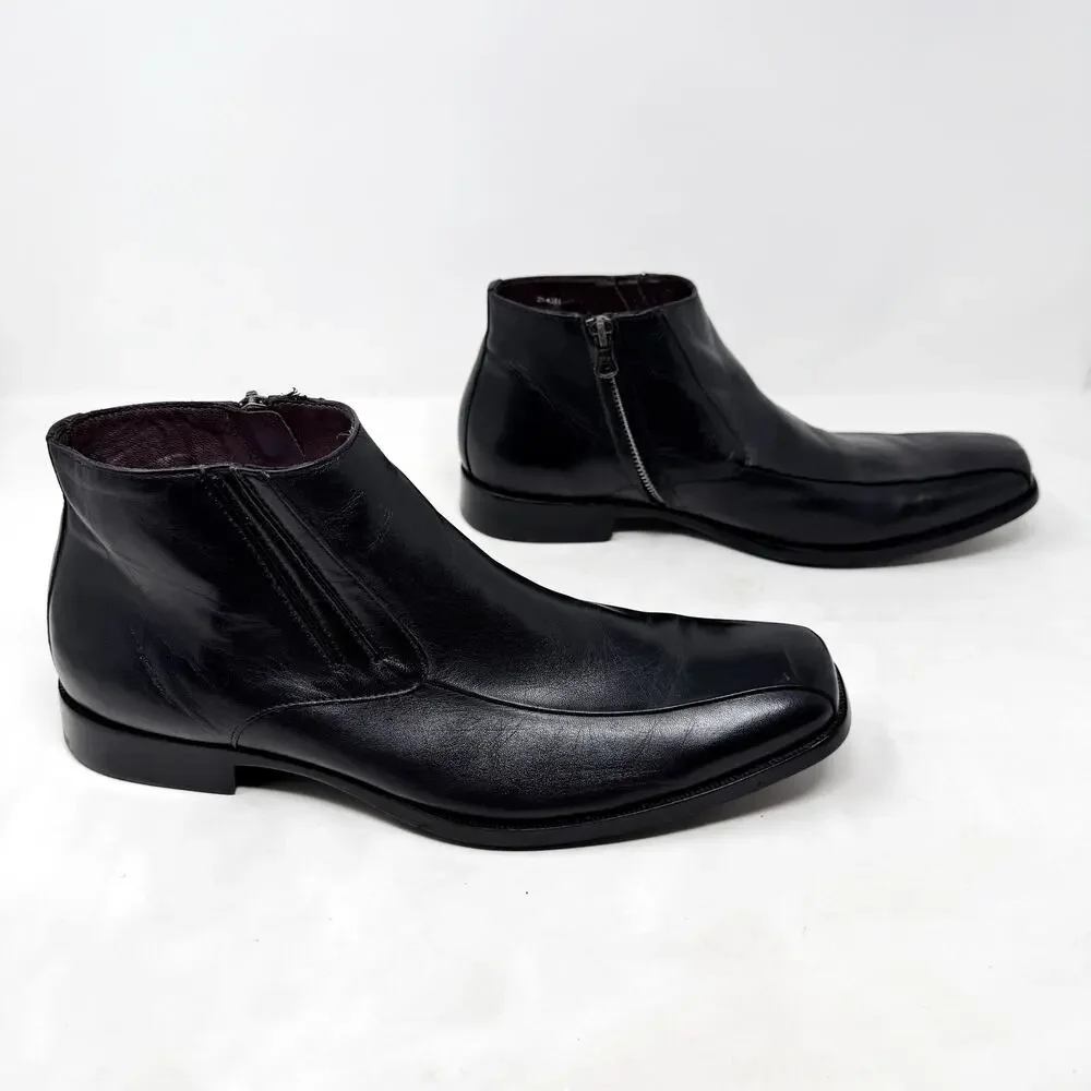 Johnston & Murphy | Shoes | Johnston Murphy Black Leather Square Toe Dress  Boots Side Zip Ankle Size 95 | Poshmark